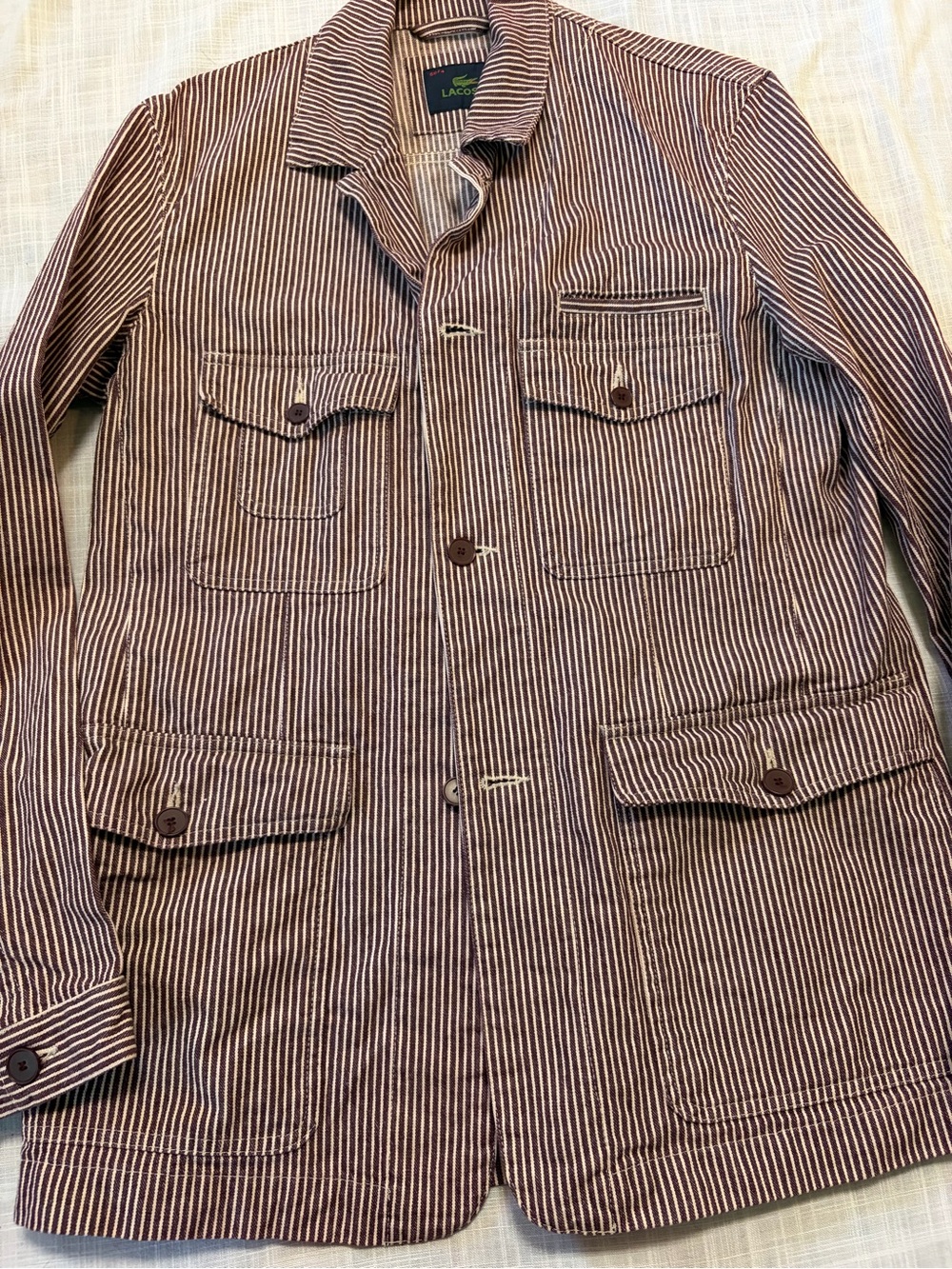Lacoste Men’s Brown and White Striped Field Jacket